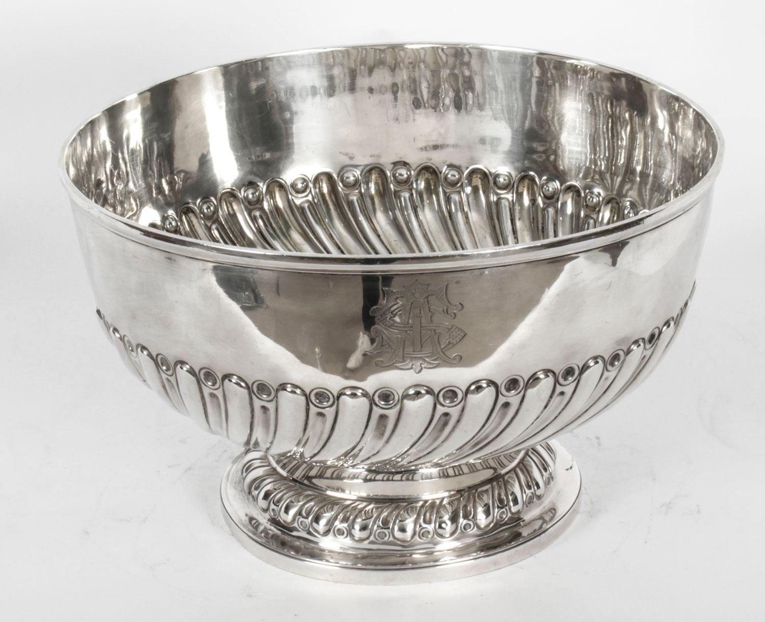 Antique Edwardian Silver Punch Bowl Goldsmiths & Silversmiths Co, 1901 3