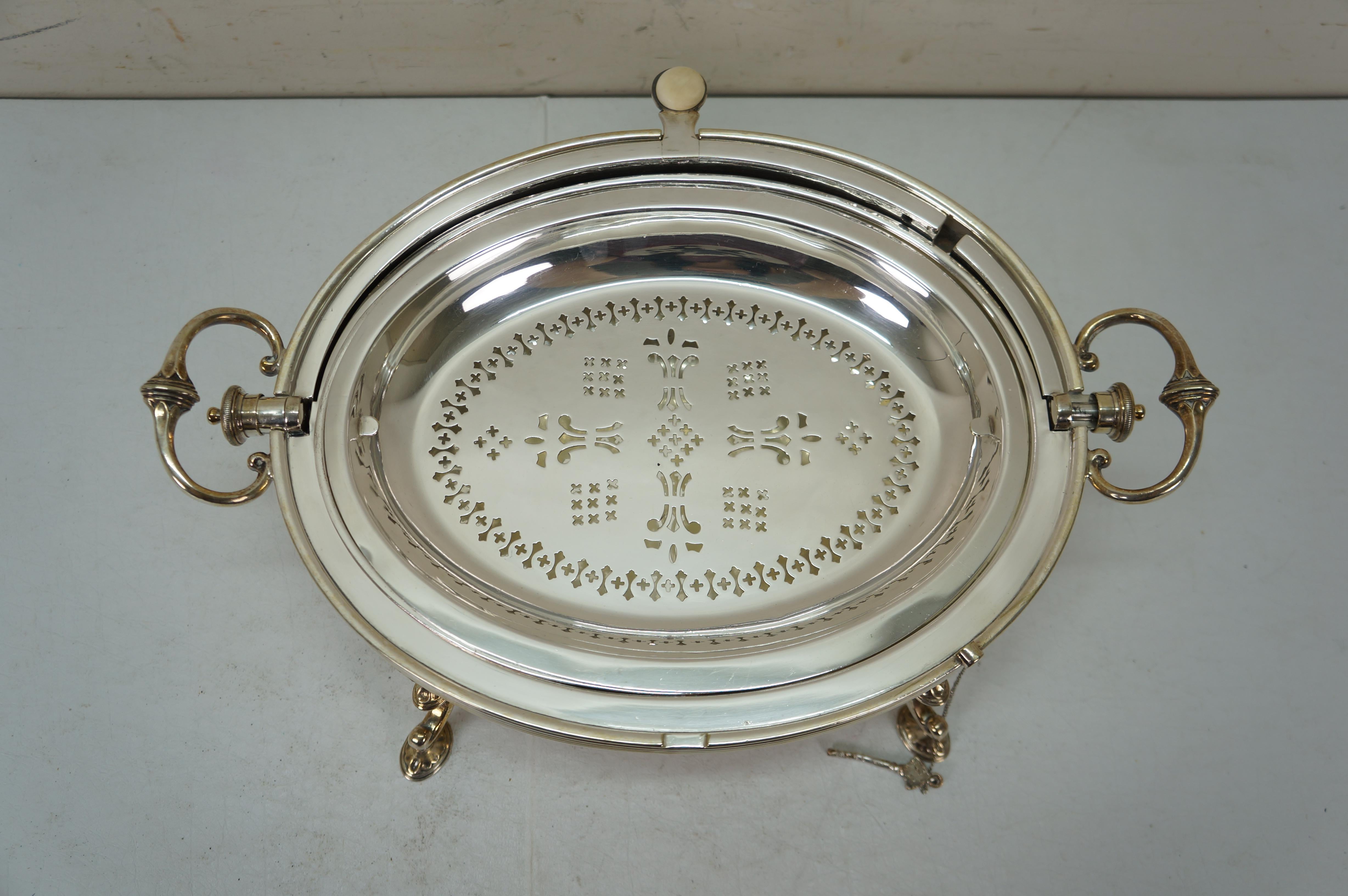 Antique Edwardian Silverplate Revolving Domed Chafing Dish Server Warmer 14