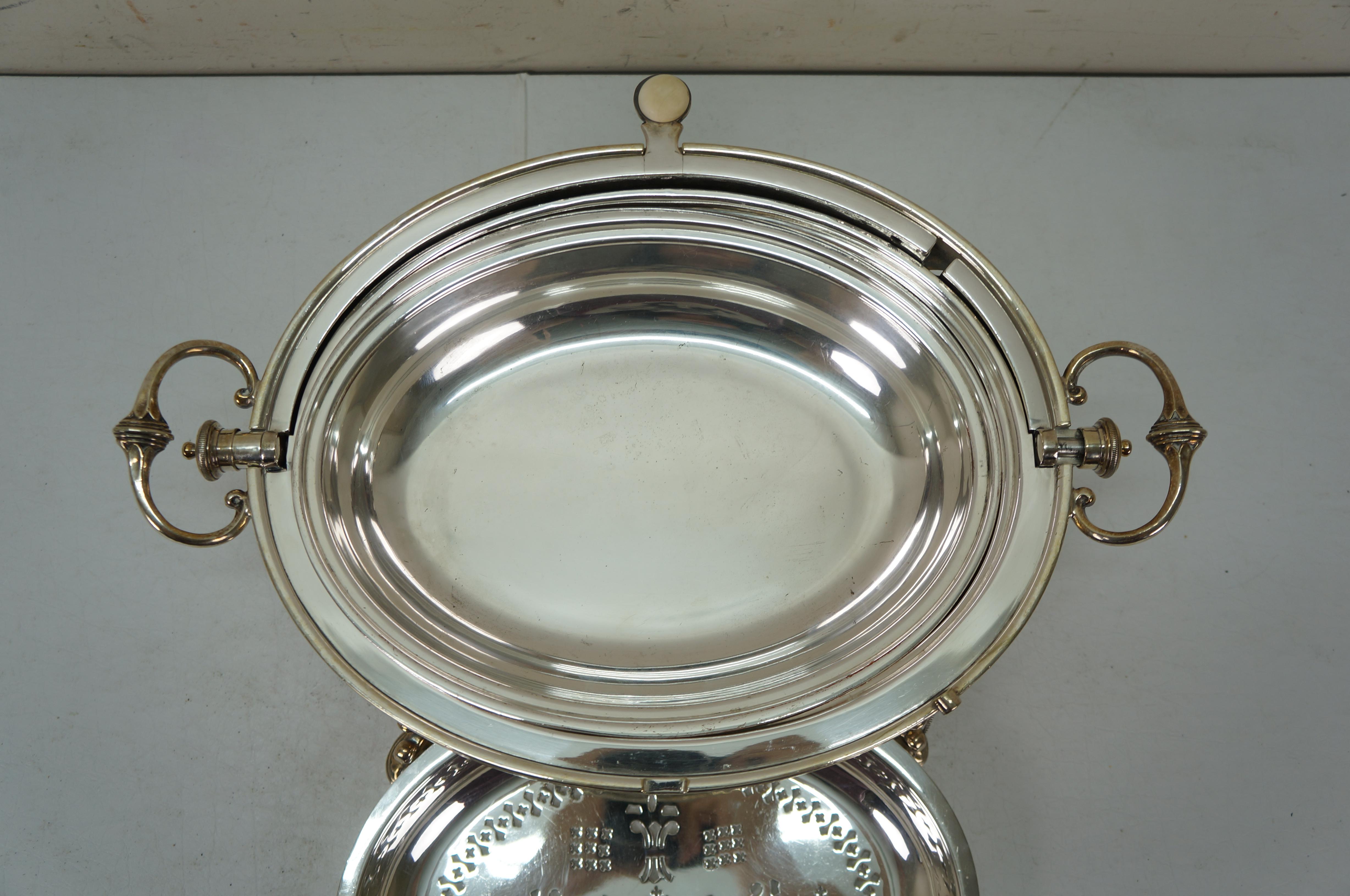 Antique Edwardian Silverplate Revolving Domed Chafing Dish Server Warmer 14