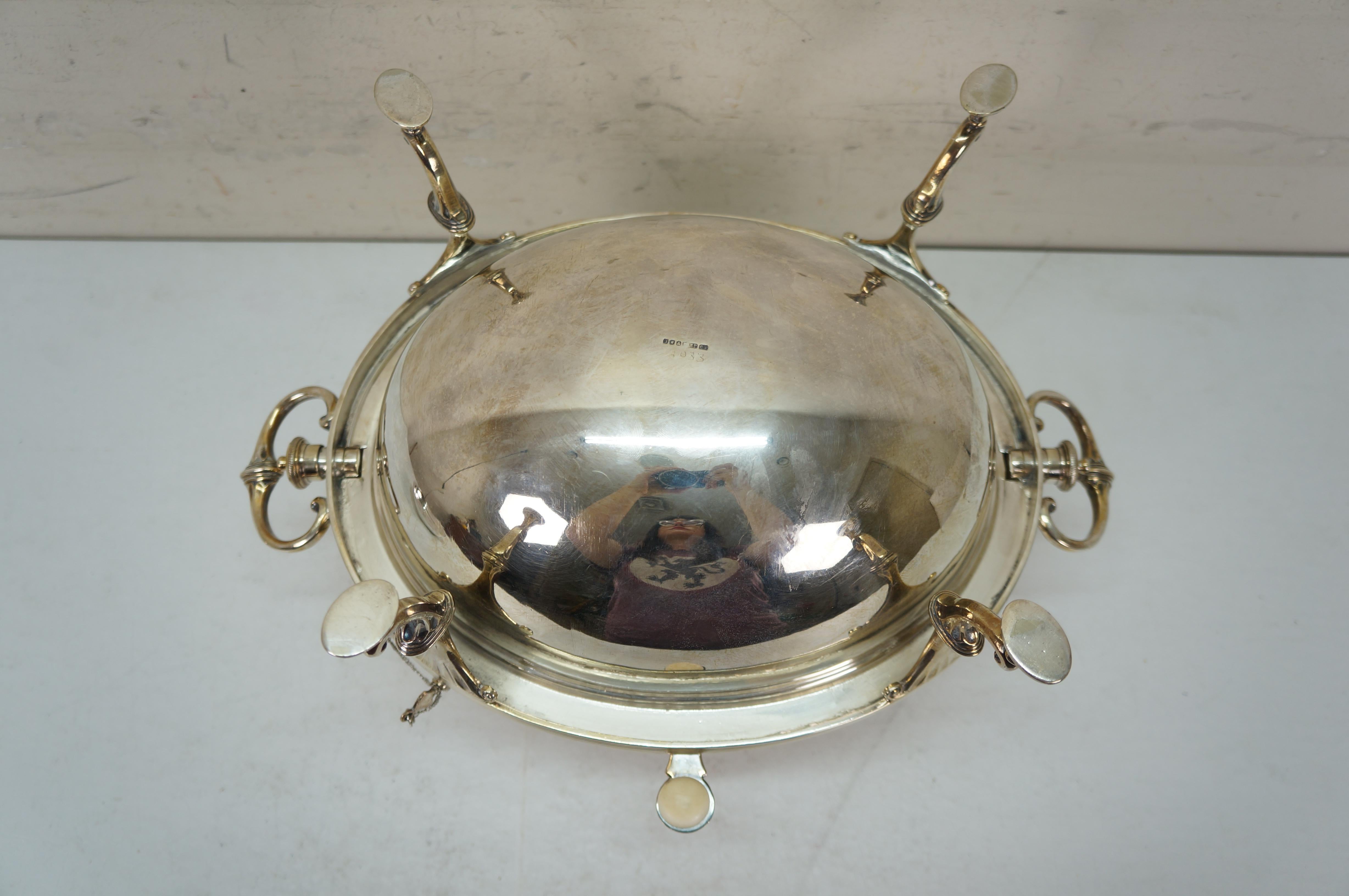 Antique Edwardian Silverplate Revolving Domed Chafing Dish Server Warmer 14
