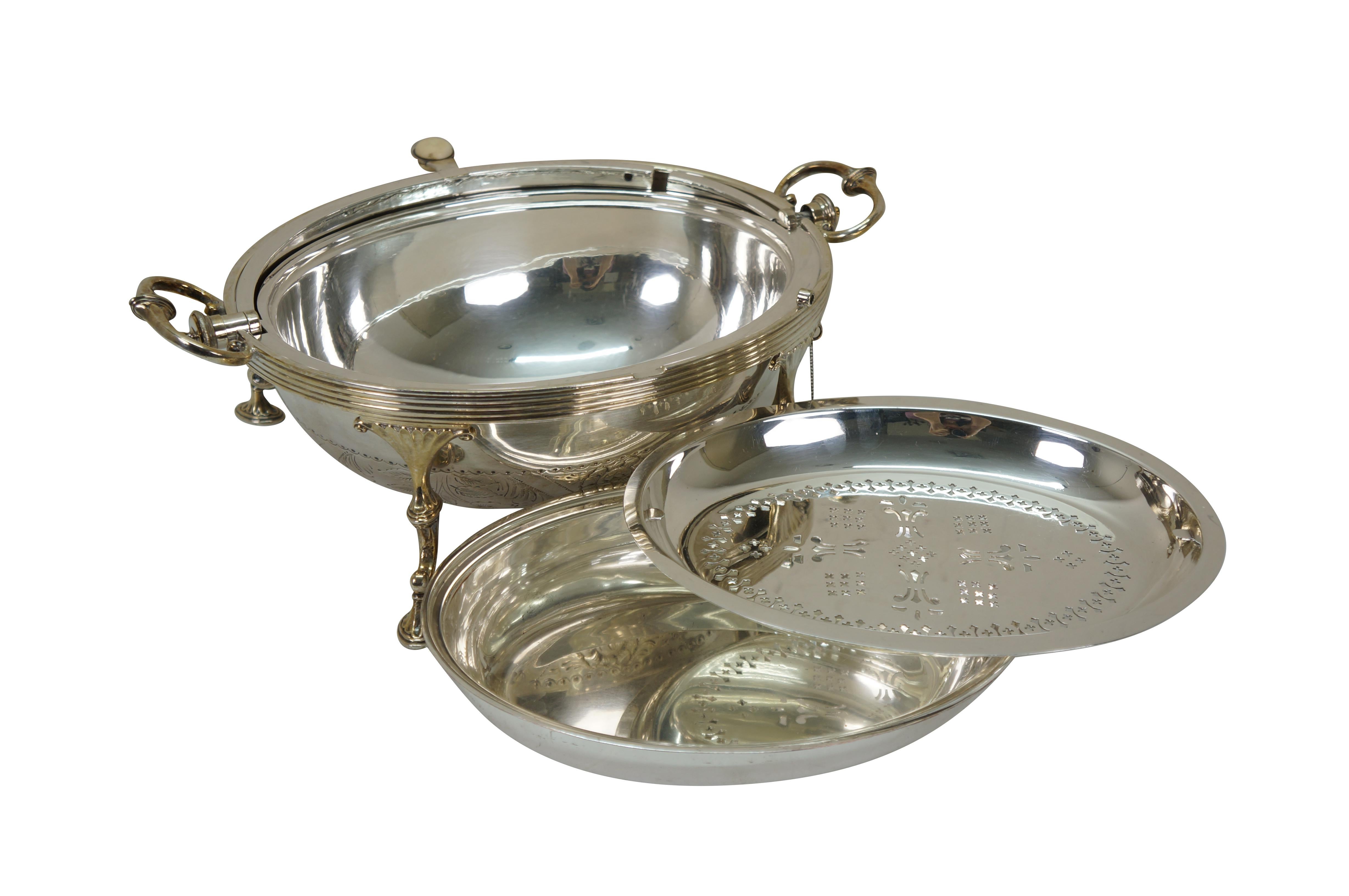 Antique Edwardian Silverplate Revolving Domed Chafing Dish Server Warmer 14