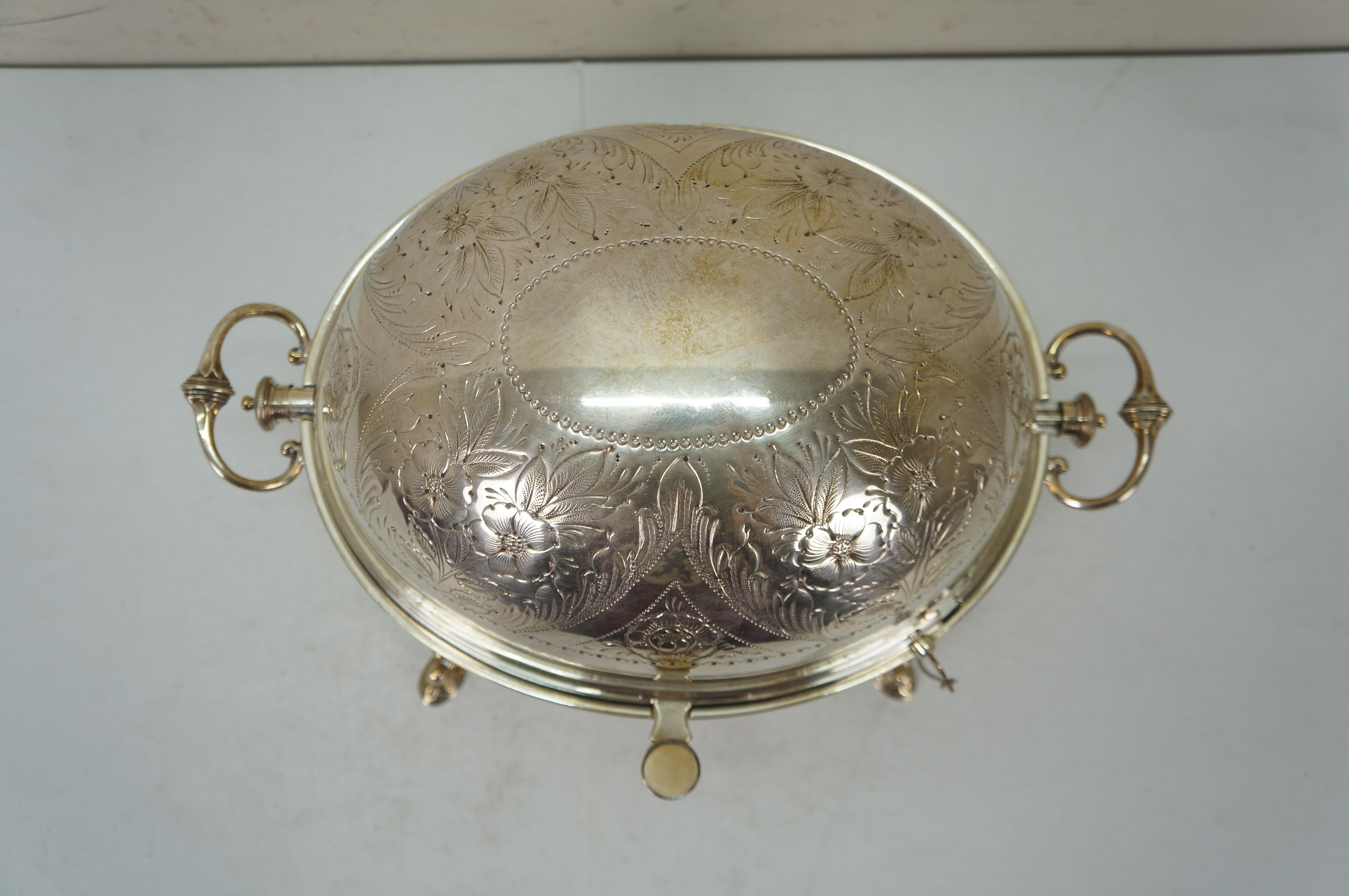 Early 20th Century Antique Edwardian Silverplate Revolving Domed Chafing Dish Server Warmer 14