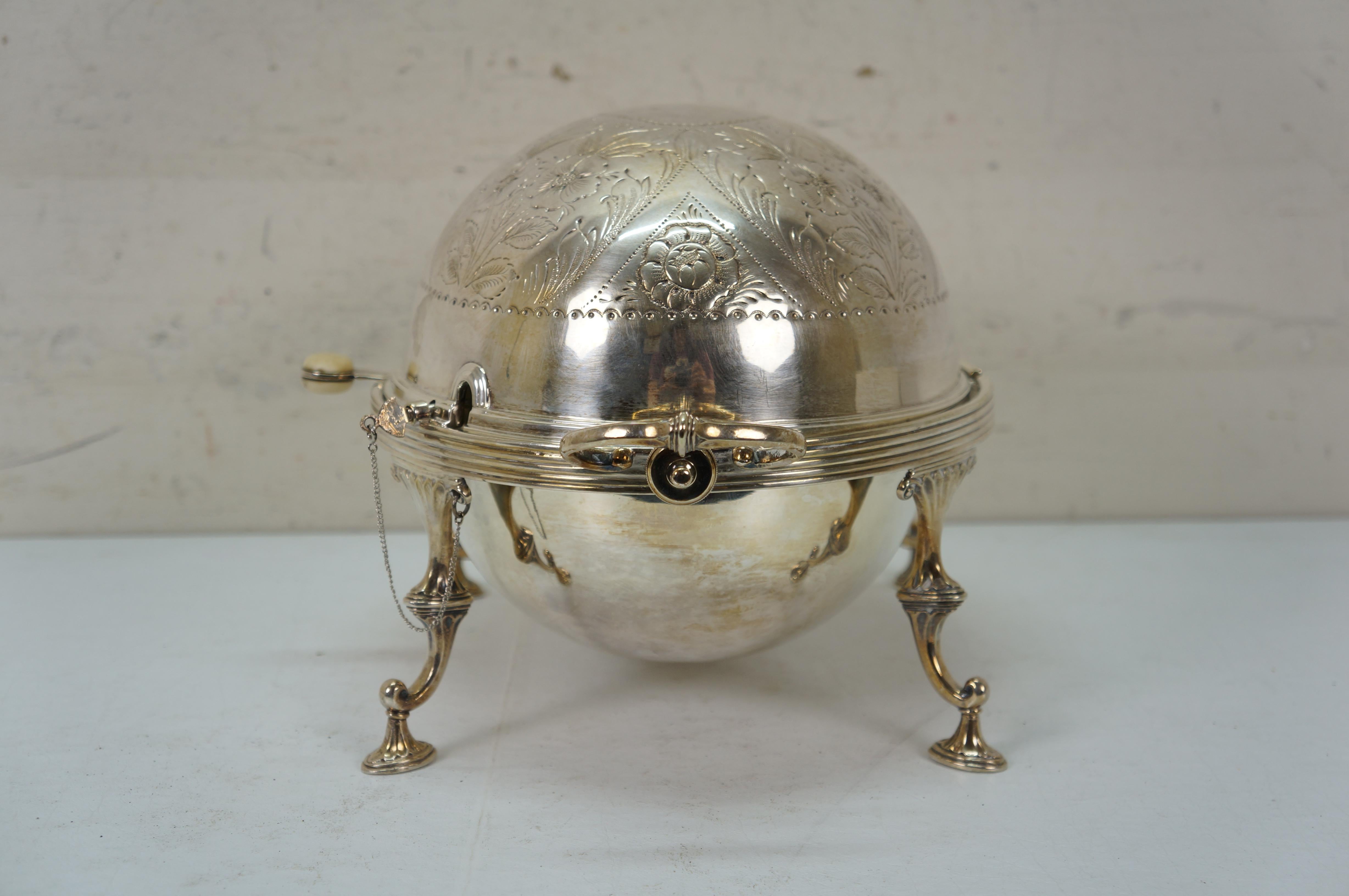 Antique Edwardian Silverplate Revolving Domed Chafing Dish Server Warmer 14
