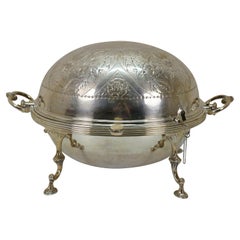 Antique Edwardian Silverplate Revolving Domed Chafing Dish Server Warmer 14"