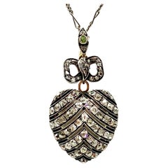 Antique Edwardian S.J. Phillips Diamond Heart Shaped Locket Pendant Necklace