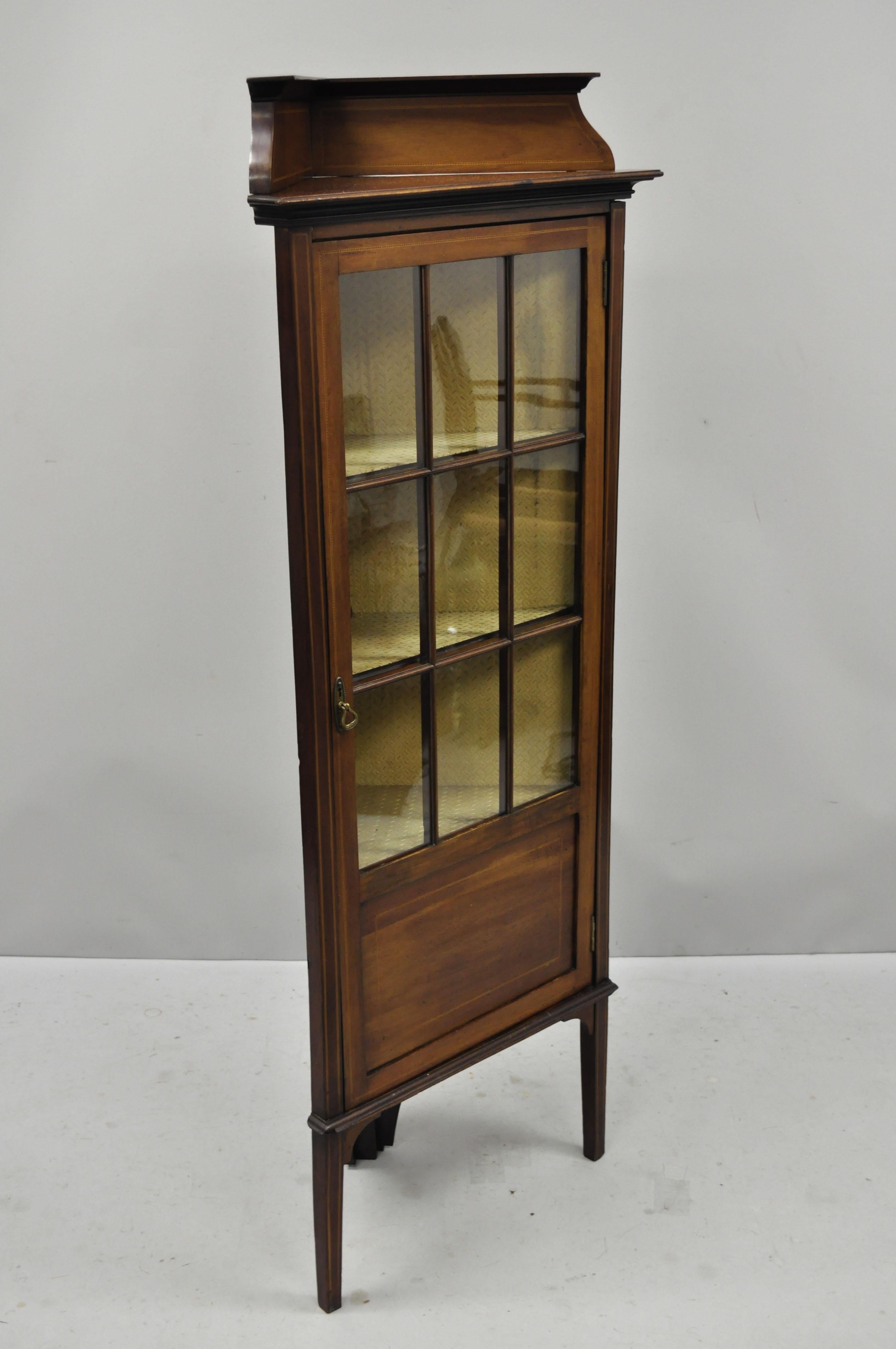 Antique Edwardian Small Corner Display Cabinet Inlaid Curio 2