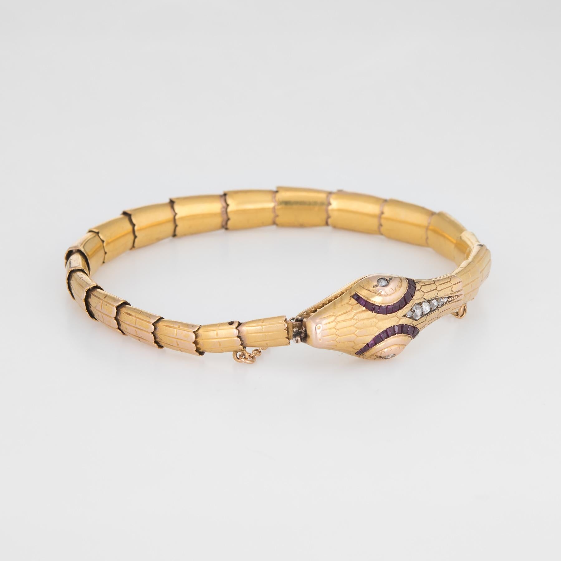 Antique Edwardian Snake Bracelet 18 Karat Yellow Gold Diamond Ruby Vintage In Good Condition In Torrance, CA