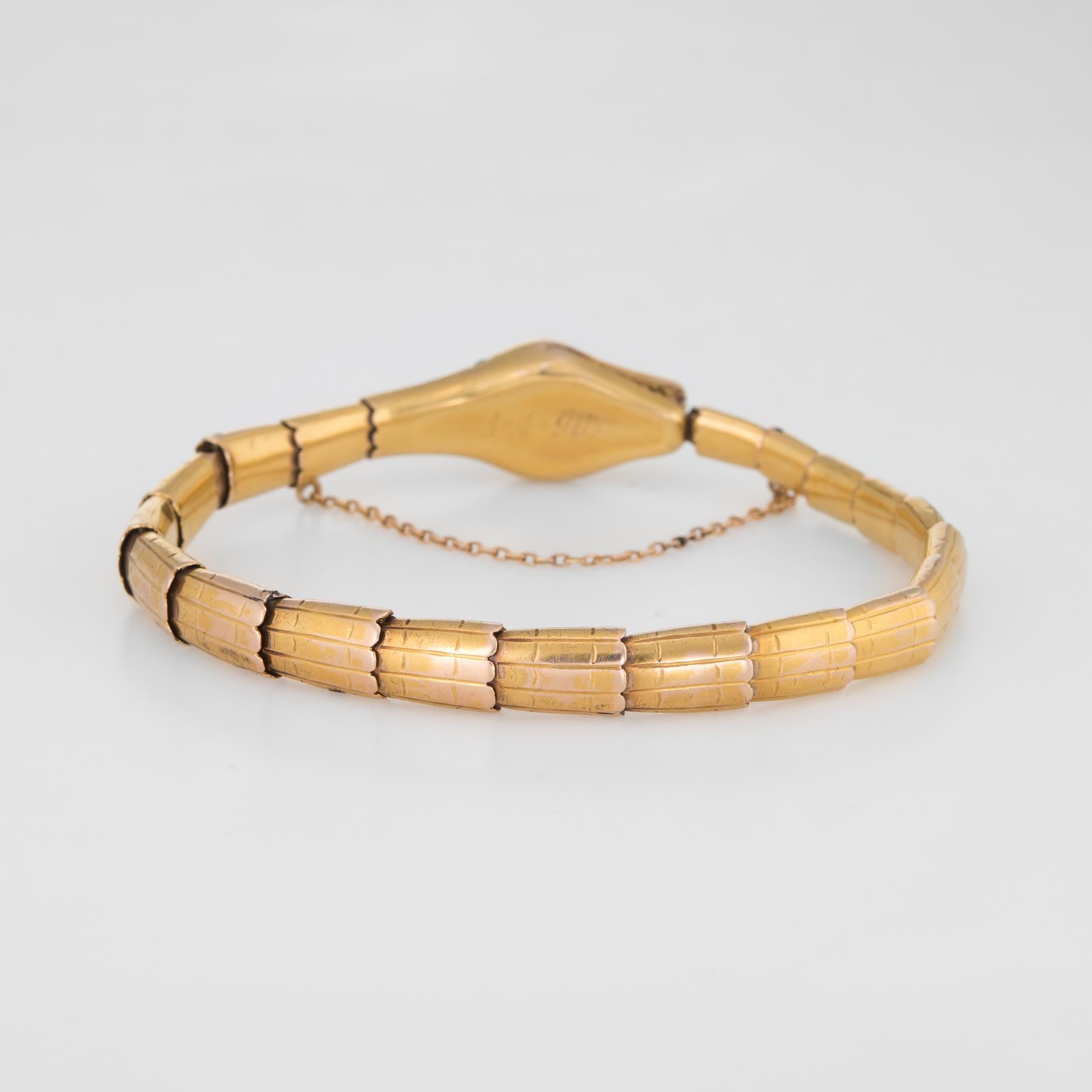 Women's Antique Edwardian Snake Bracelet 18 Karat Yellow Gold Diamond Ruby Vintage