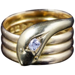 Antique Edwardian Snake Diamond Ring 18 Carat Gold Dated 1917