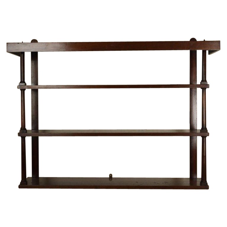 Antique Edwardian Solid Mahogany Three-Tier Wall Shelf  Elegant Sheraton Reviva