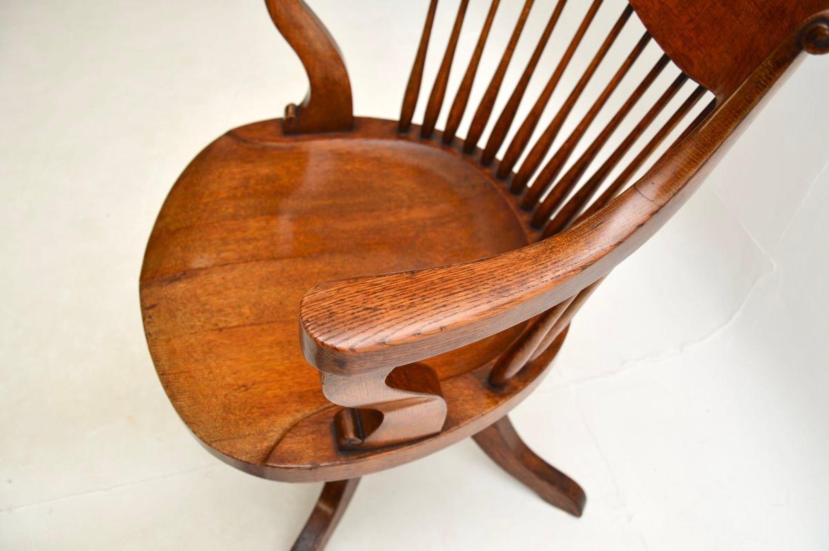 Antique Edwardian Solid Oak Swivel Desk Chair 5