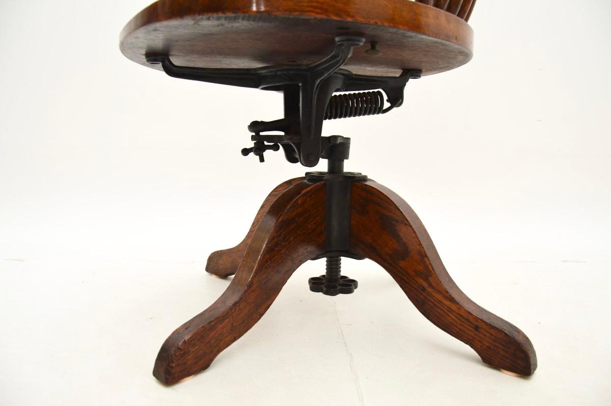 Antique Edwardian Solid Oak Swivel Desk Chair 6