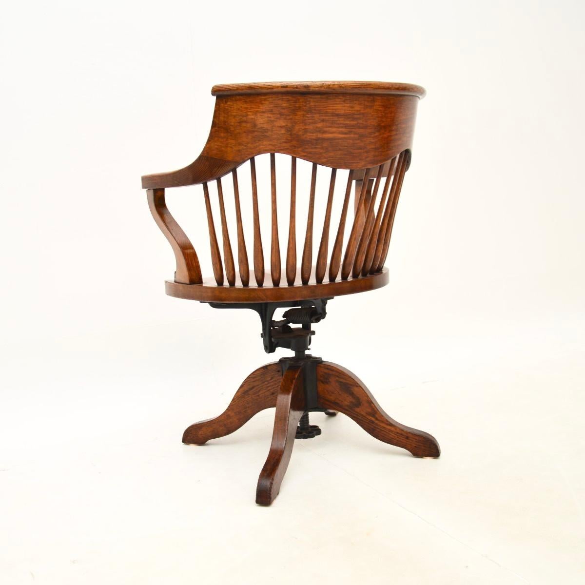 Early 20th Century Antique Edwardian Solid Oak Swivel Desk Chair