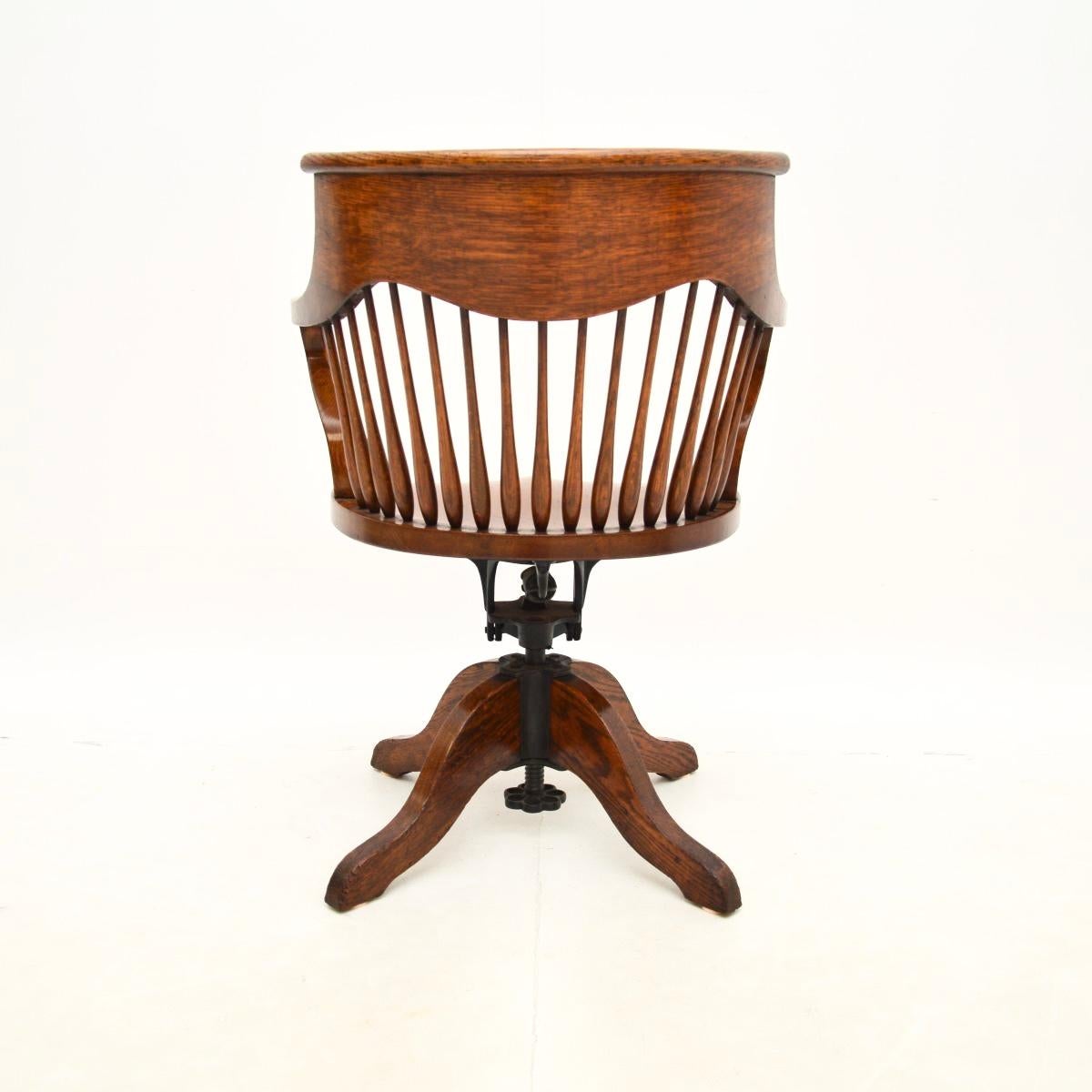 Antique Edwardian Solid Oak Swivel Desk Chair 1