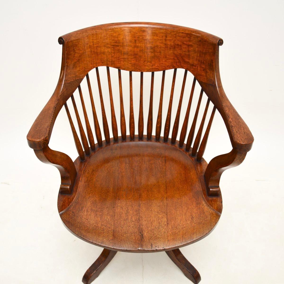 Antique Edwardian Solid Oak Swivel Desk Chair 2