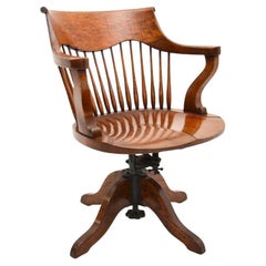 Ancienne chaise de bureau pivotante en chêne massif de l'époque édouardienne