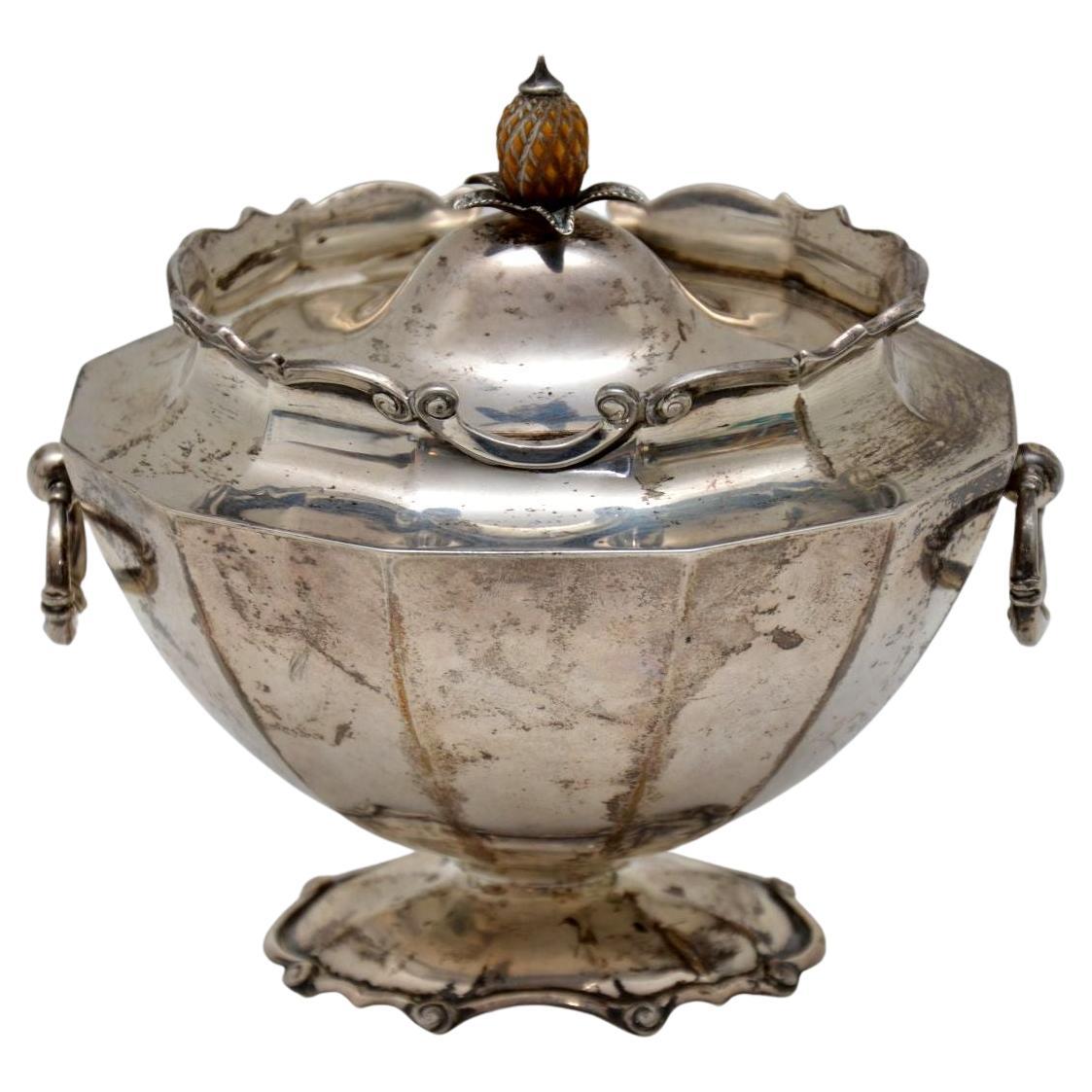 Antique Edwardian Solid Silver Tea Caddy C. 1912 For Sale