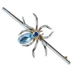 Antique Edwardian Spider Brooch Platinum Sapphire Aquamarine Scottish Boxed