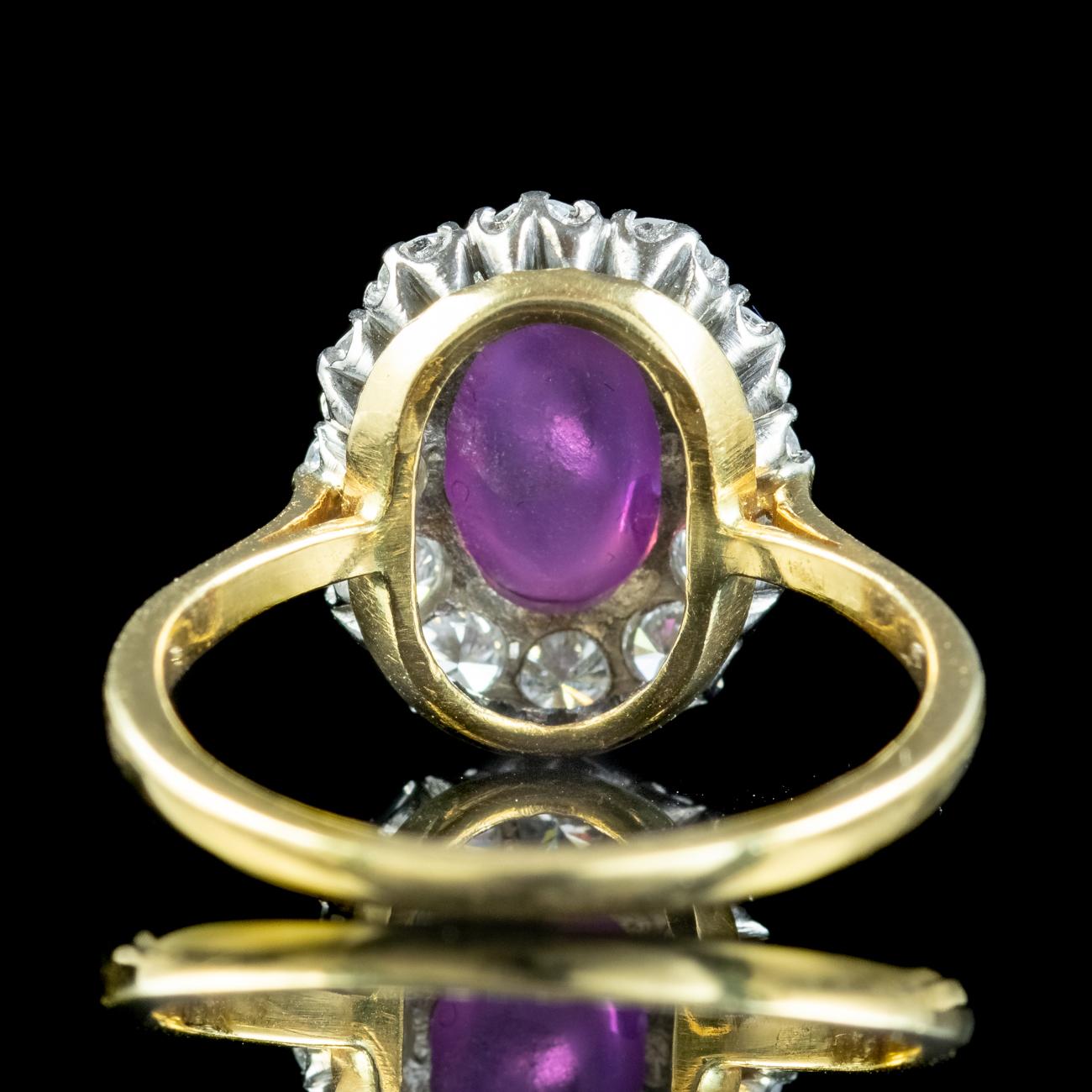 Antique Edwardian Star Ruby Diamond Ring 1.8ct Cabochon Ruby For Sale 1
