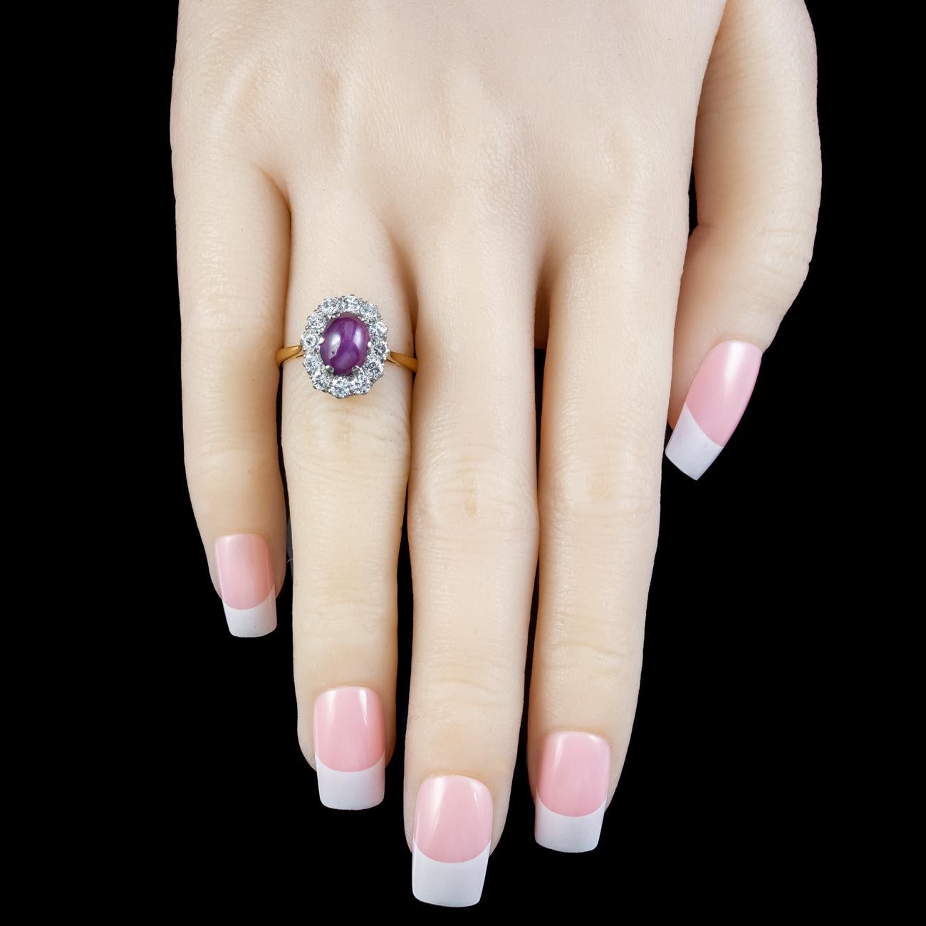 Antique Edwardian Star Ruby Diamond Ring 1.8ct Cabochon Ruby For Sale 4