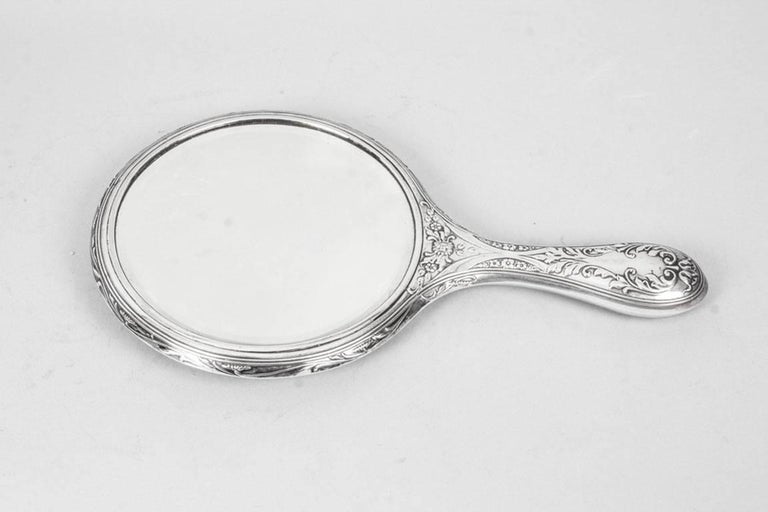 Antique Edwardian Sterling Silver and Embossed Hand Mirror 1909 by
