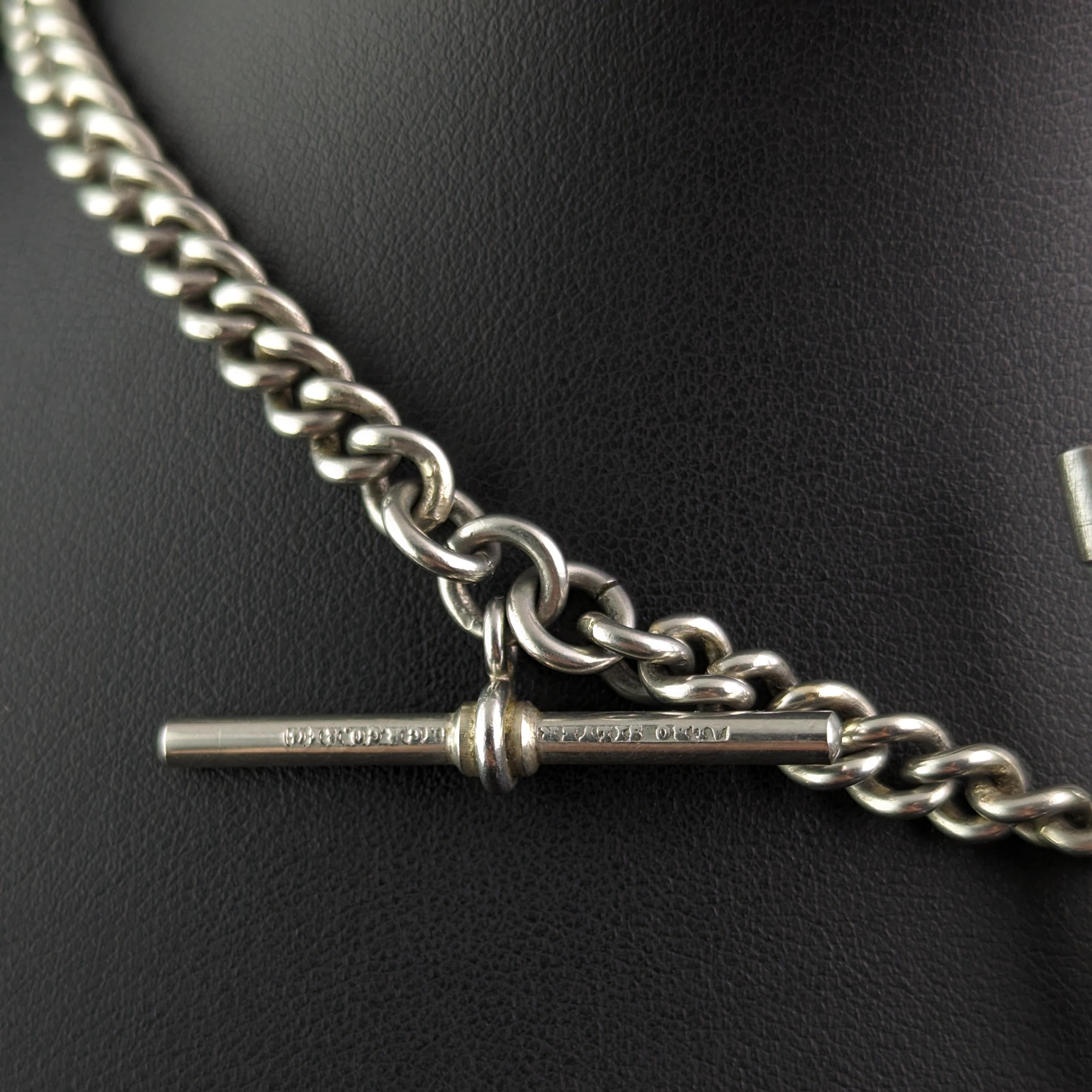 Antique Edwardian sterling silver Albert chain, propelling pencil fob  In Good Condition In NEWARK, GB
