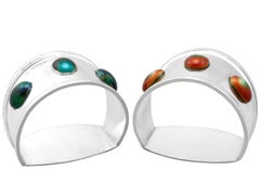 Anneaux de serviette anciens en argent sterling et émail de l'époque édouardienne