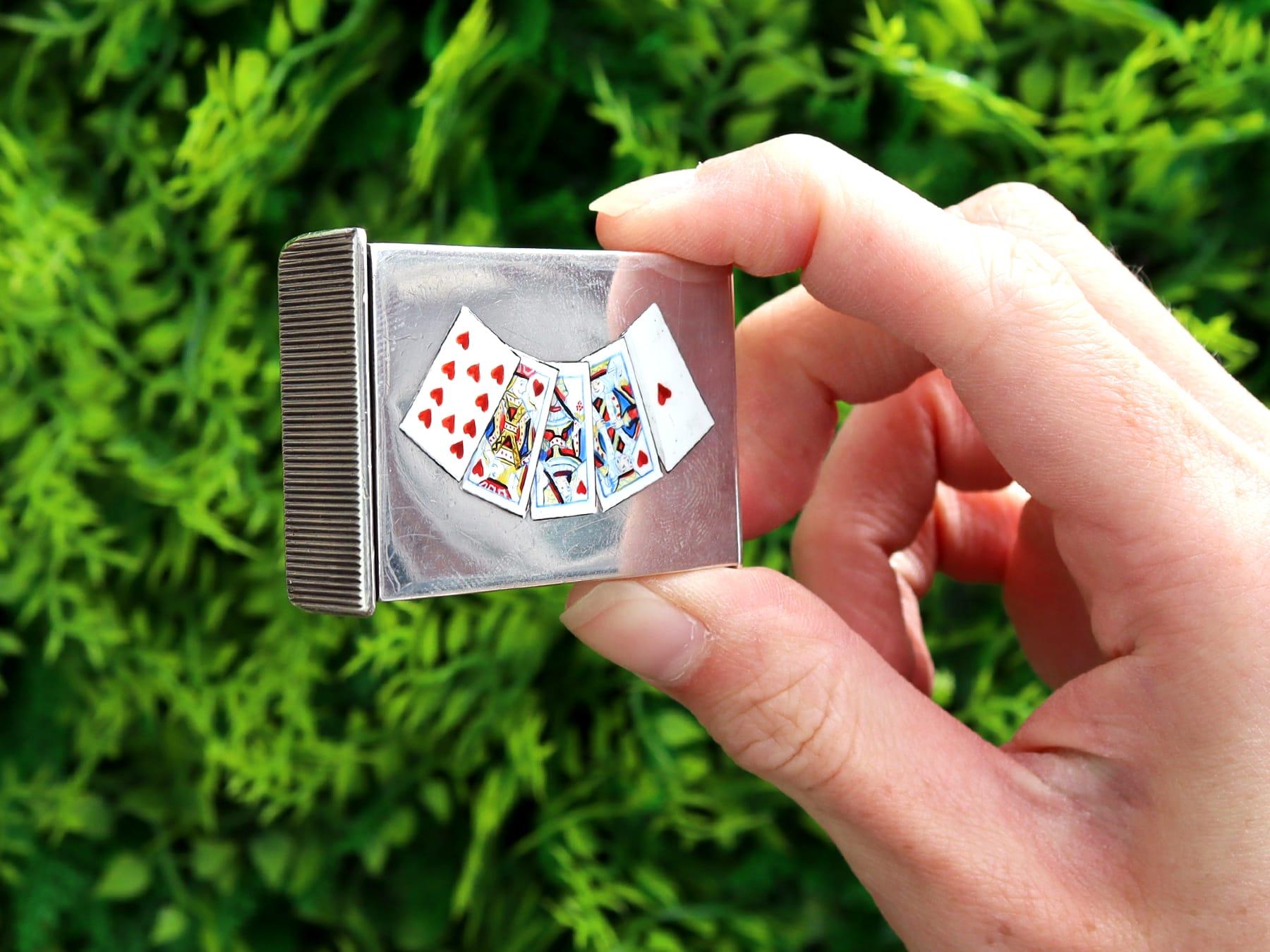 English Antique Edwardian Sterling Silver and Enamel Vesta Case (1902)