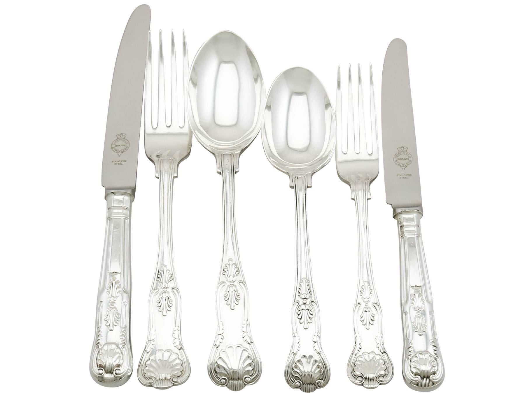 A fine and impressive antique Edwardian English straight sterling silver King's pattern flatware service for six persons; an addition to our canteen of cutlery collection

The pieces of this fine, antique Edwardian sterling silver straight