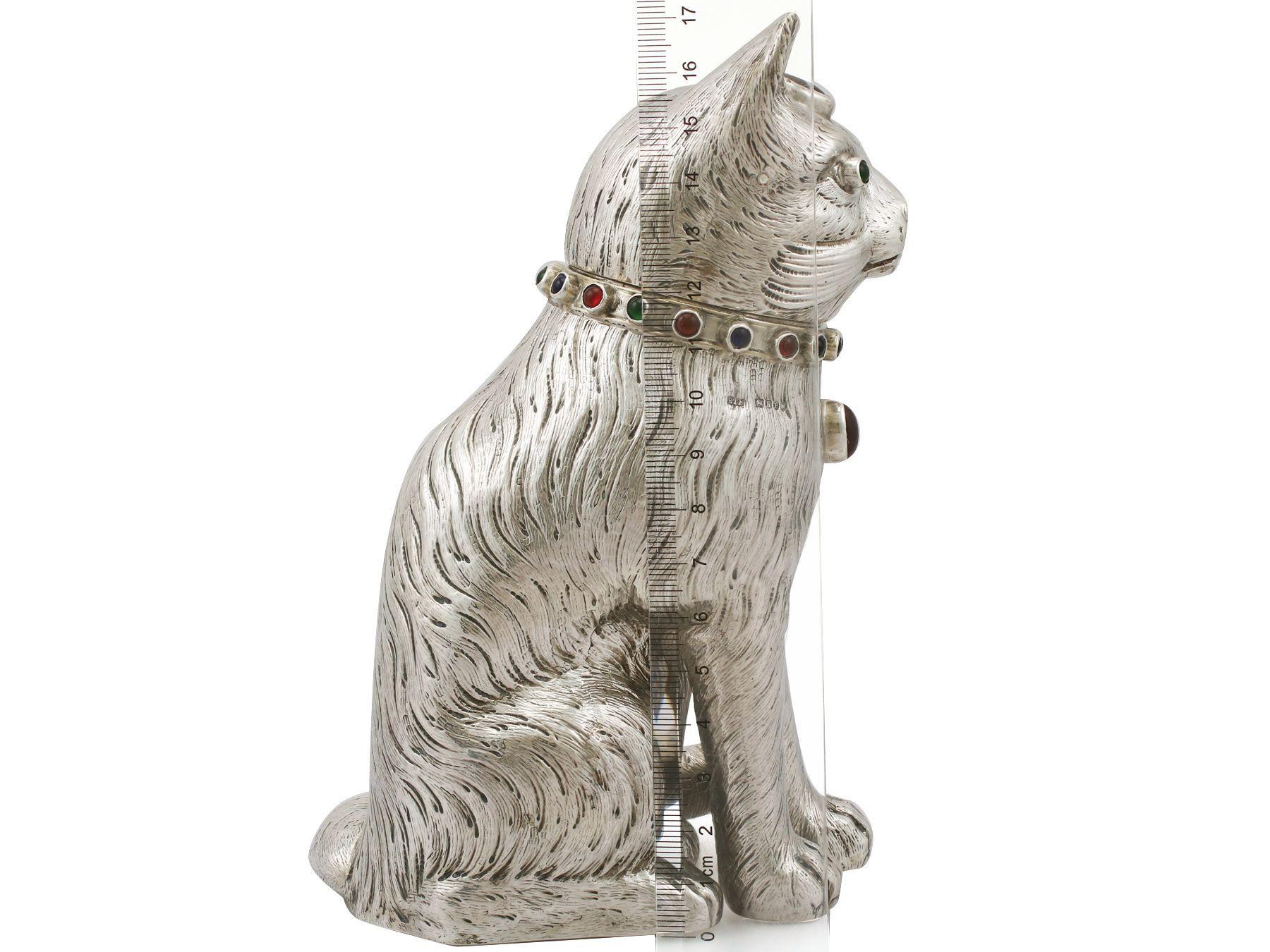 1903 Antique Edwardian Sterling Silver Cat Sugar Box 6