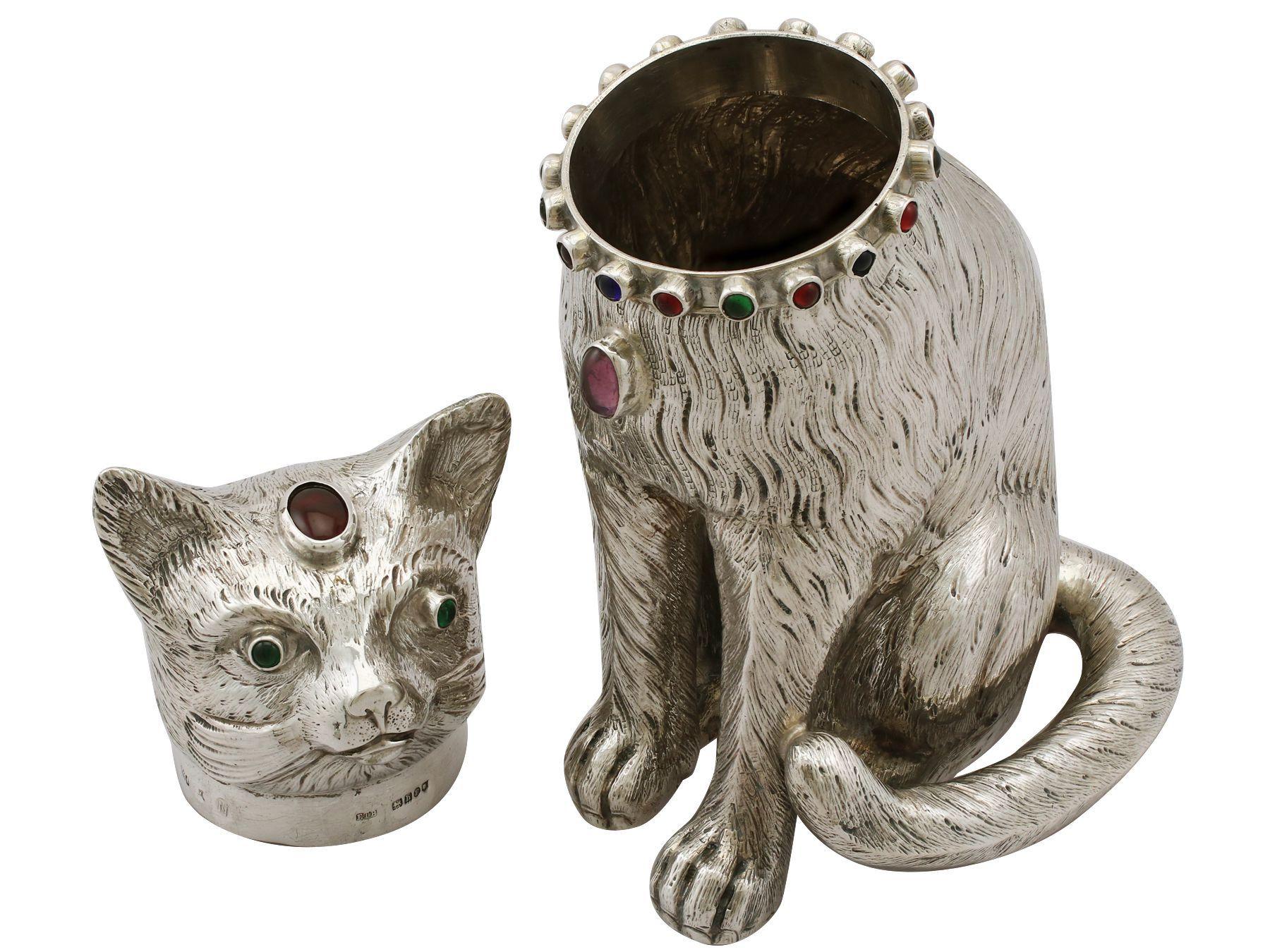 1903 Antique Edwardian Sterling Silver Cat Sugar Box In Excellent Condition In Jesmond, Newcastle Upon Tyne