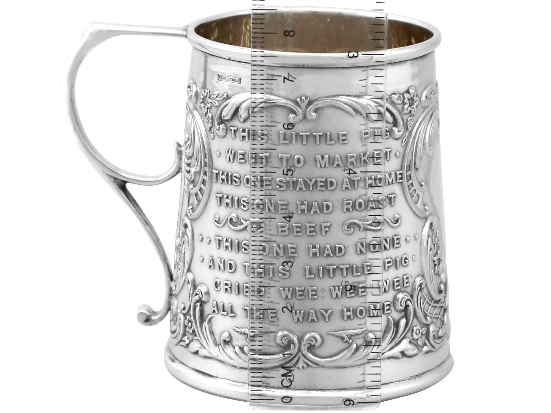 Goldsmiths & Silversmiths Antique Edwardian Sterling Silver Christening Mug For Sale 5