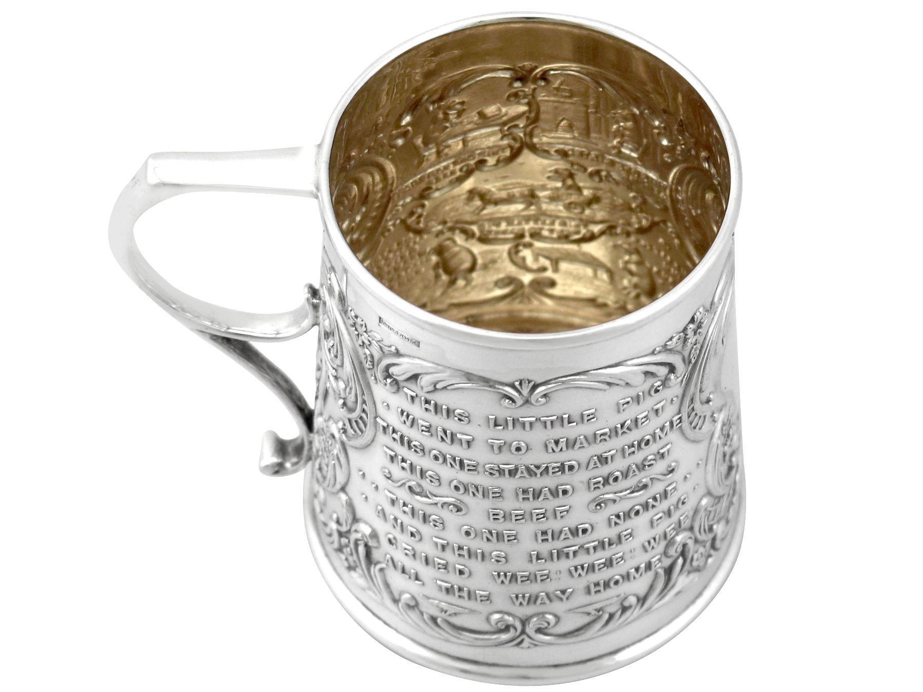 English Goldsmiths & Silversmiths Antique Edwardian Sterling Silver Christening Mug For Sale