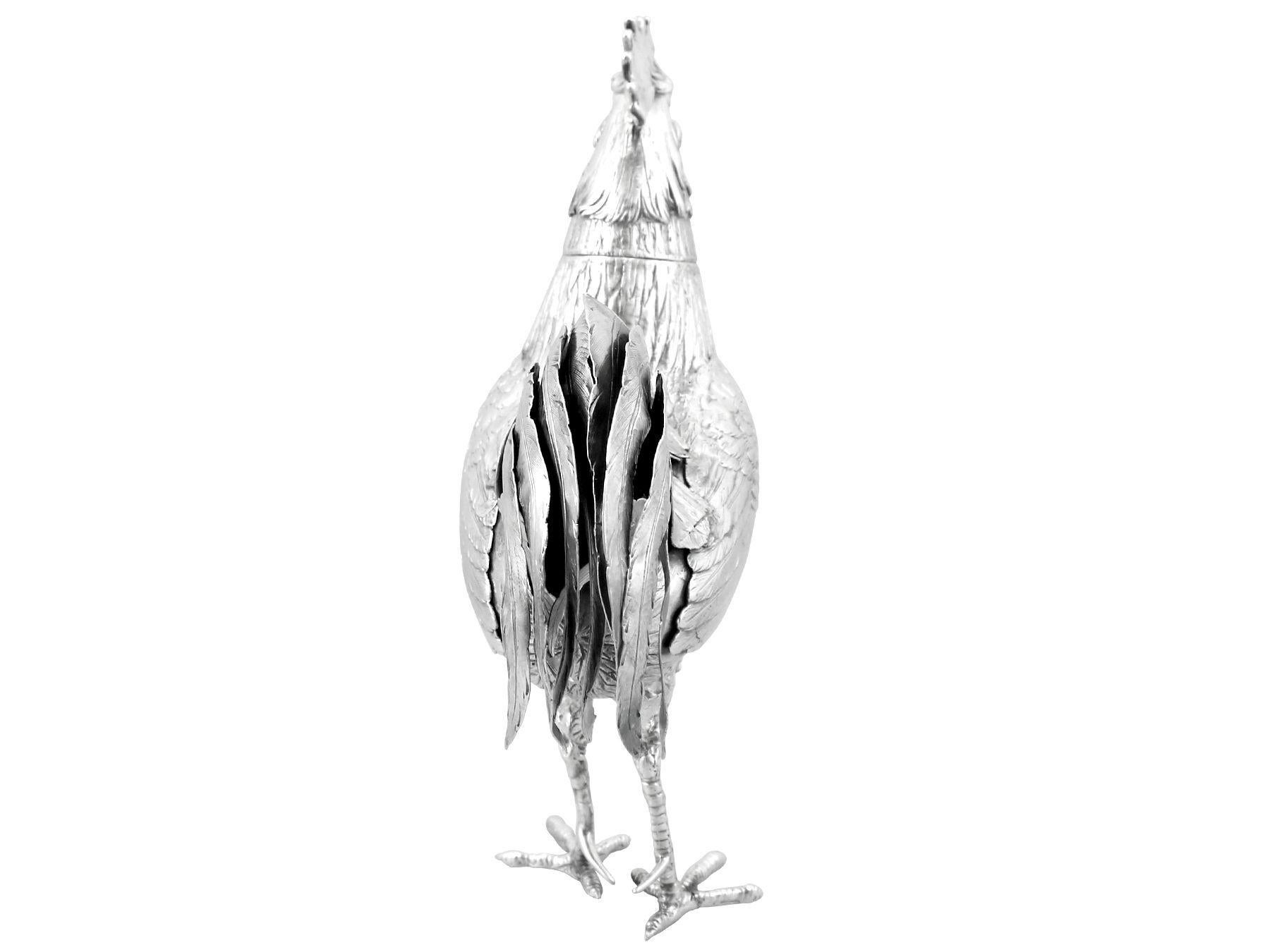 Antique Edwardian Sterling Silver Cockerel Sugar Box In Excellent Condition In Jesmond, Newcastle Upon Tyne