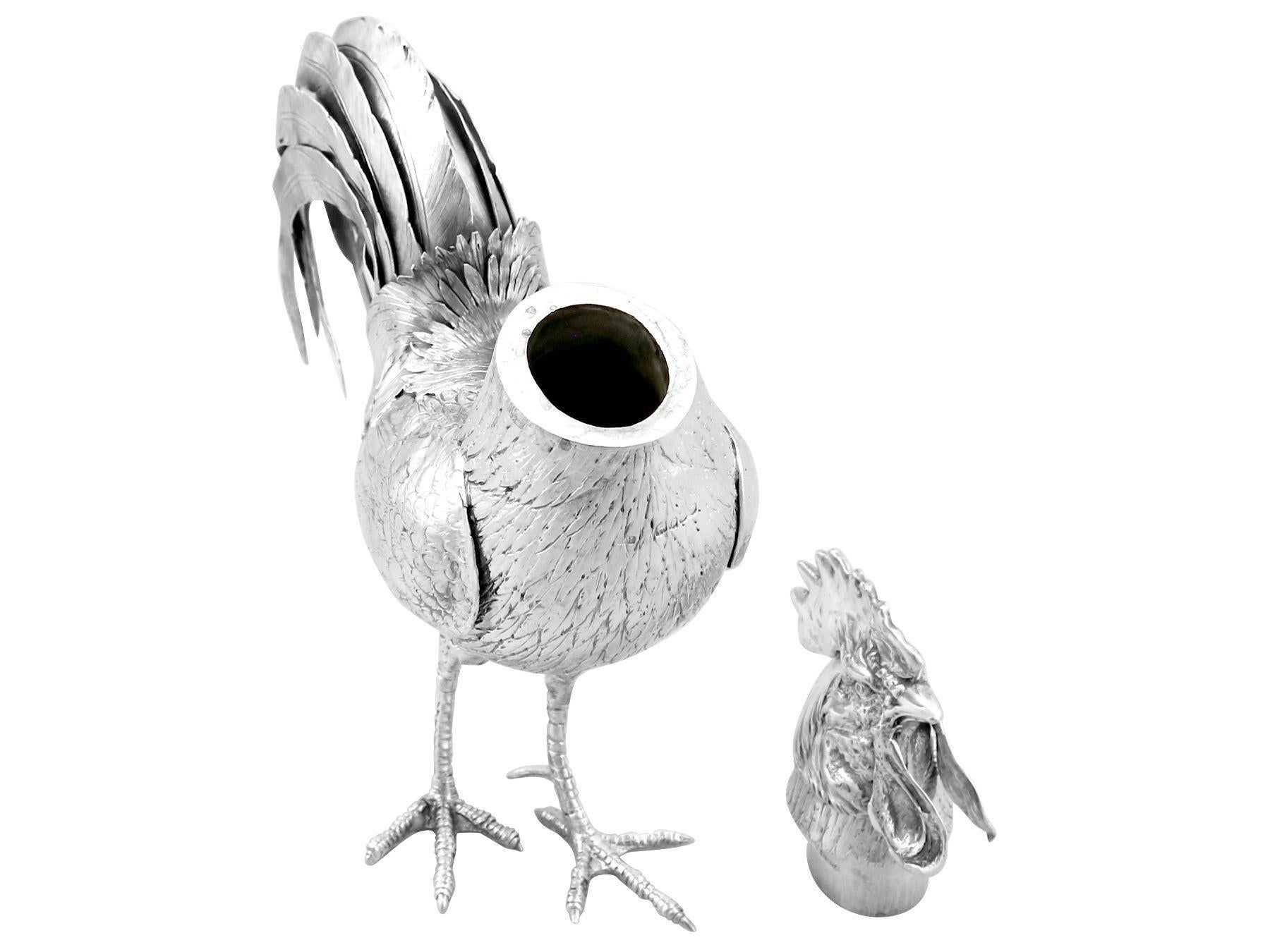 Antique Edwardian Sterling Silver Cockerel Sugar Box 1