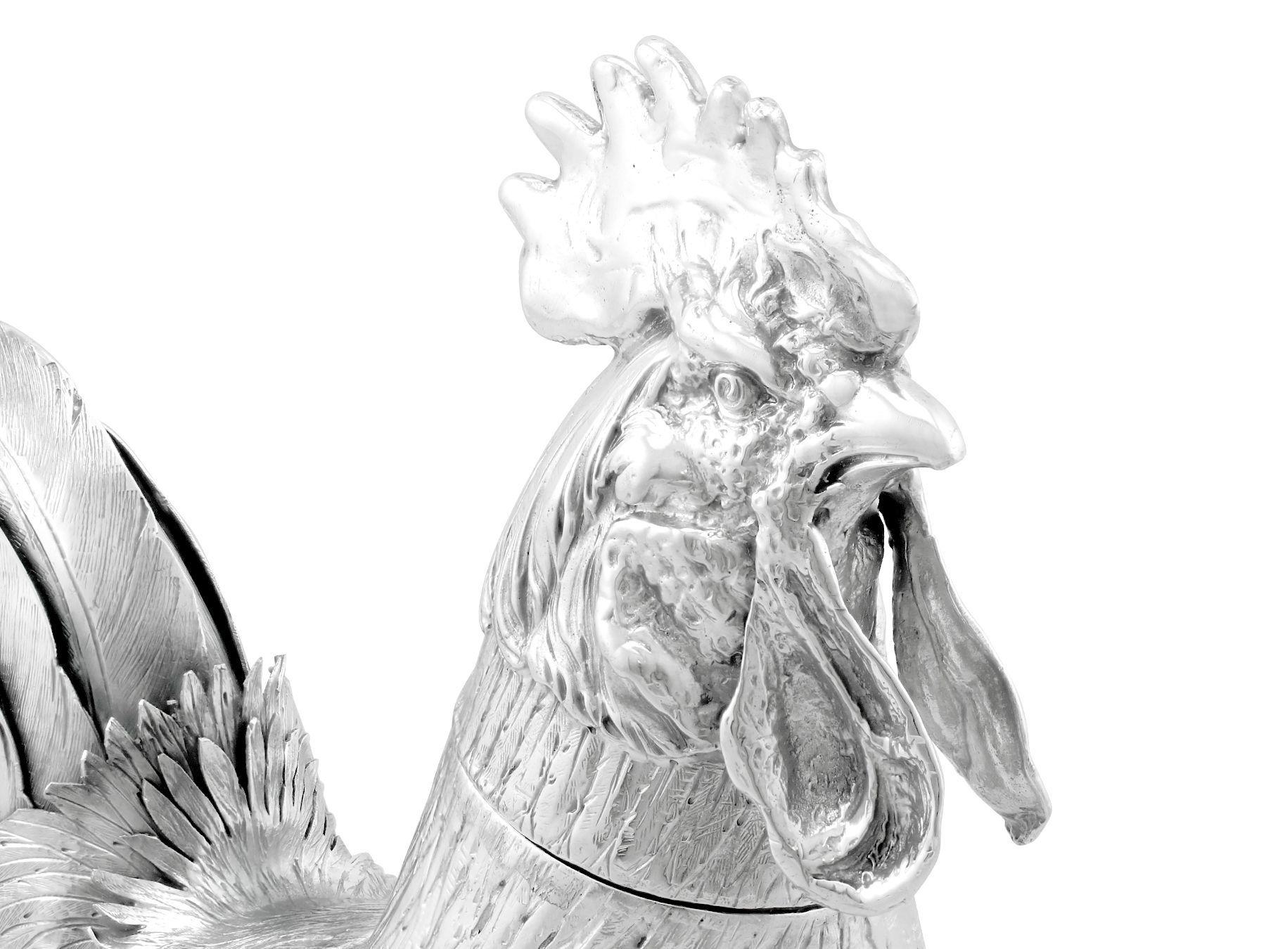 Antique Edwardian Sterling Silver Cockerel Sugar Box 2