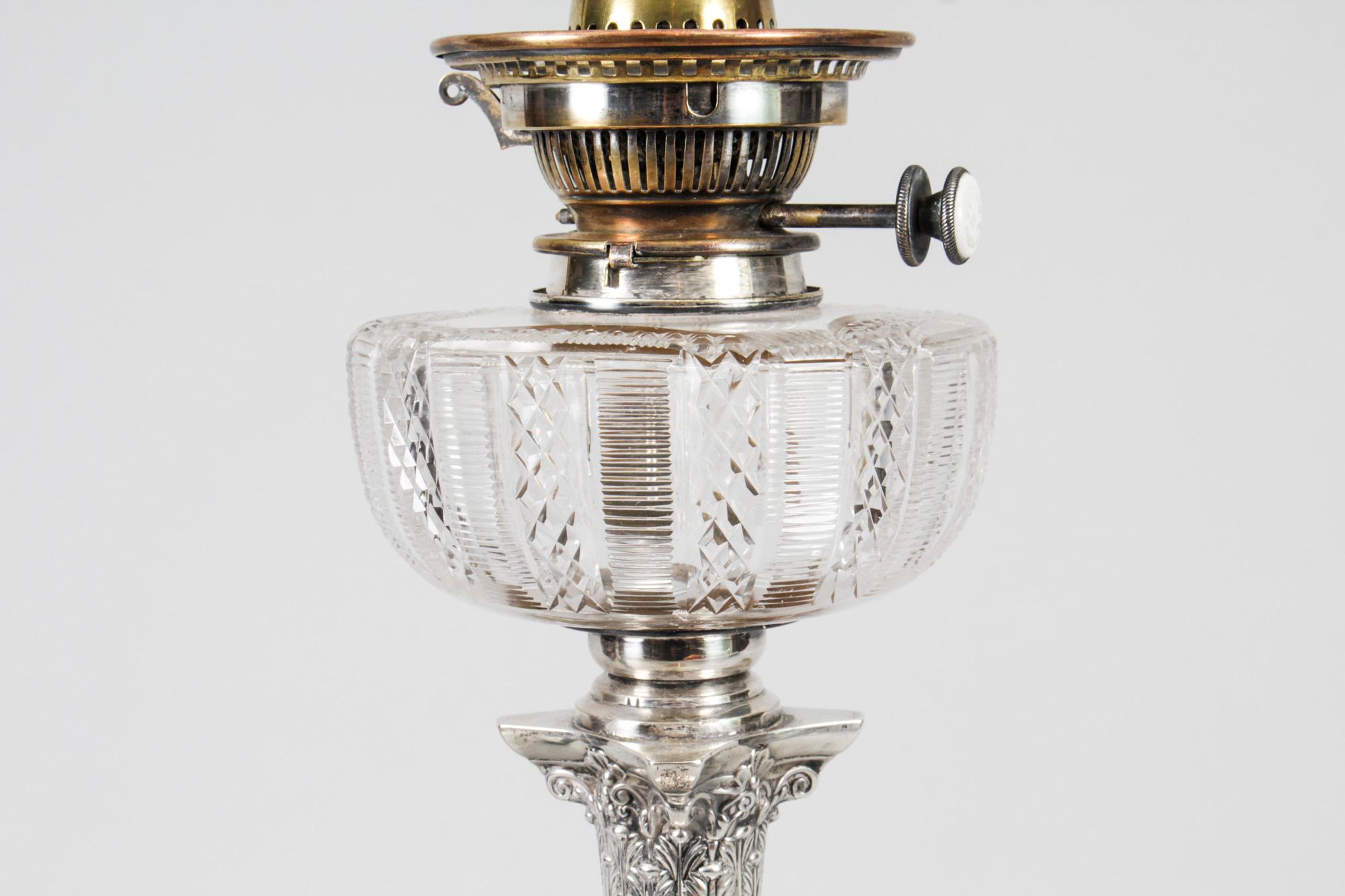Antique Edwardian Sterling Silver Corinthian Column Table Lamp, 1904 5