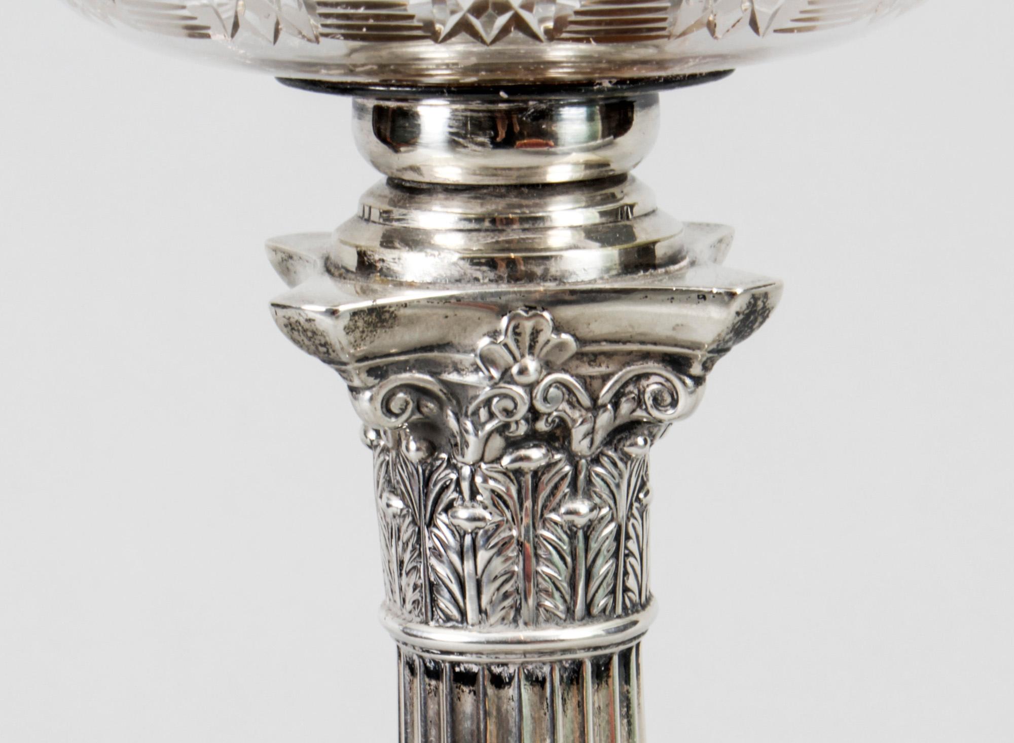 Antique Edwardian Sterling Silver Corinthian Column Table Lamp, 1904 7