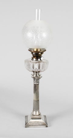 Antique Edwardian Sterling Silver Corinthian Column Table Lamp, 1904