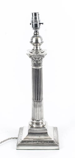 Antique Edwardian Sterling Silver Corinthian Column Table Lamp 1908