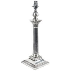 Antike Edwardianische Sterling Silber Korinthische Säule Tischlampe 1908