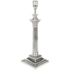Antique Edwardian Sterling Silver Corinthian Column Table Lamp, 1908