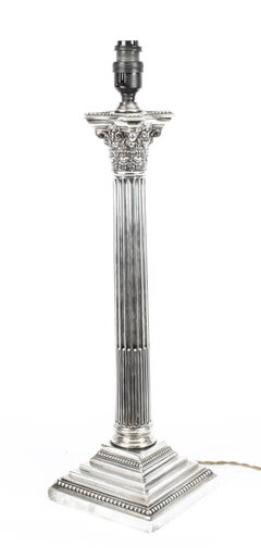Antique Edwardian Sterling Silver Corinthian Column Table Lamp Dated 1914