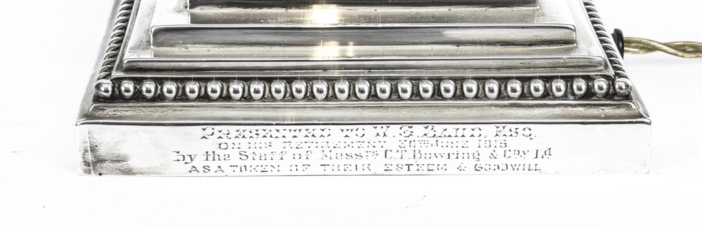 Antike Edwardian Sterling Silber korinthische Säule Tischlampe datiert 1914 (Frühes 20. Jahrhundert)