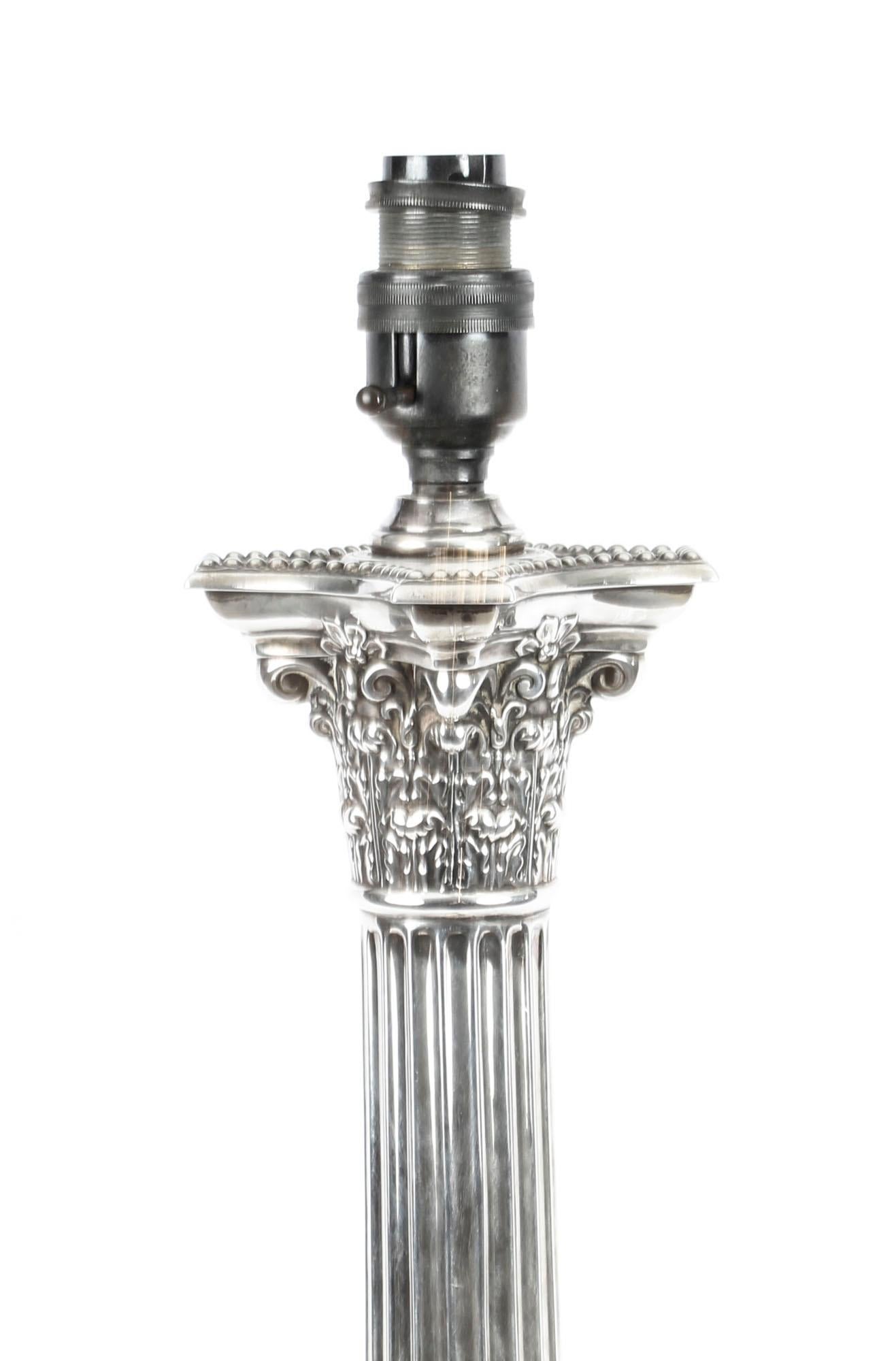 Antike Edwardian Sterling Silber korinthische Säule Tischlampe datiert 1914 1