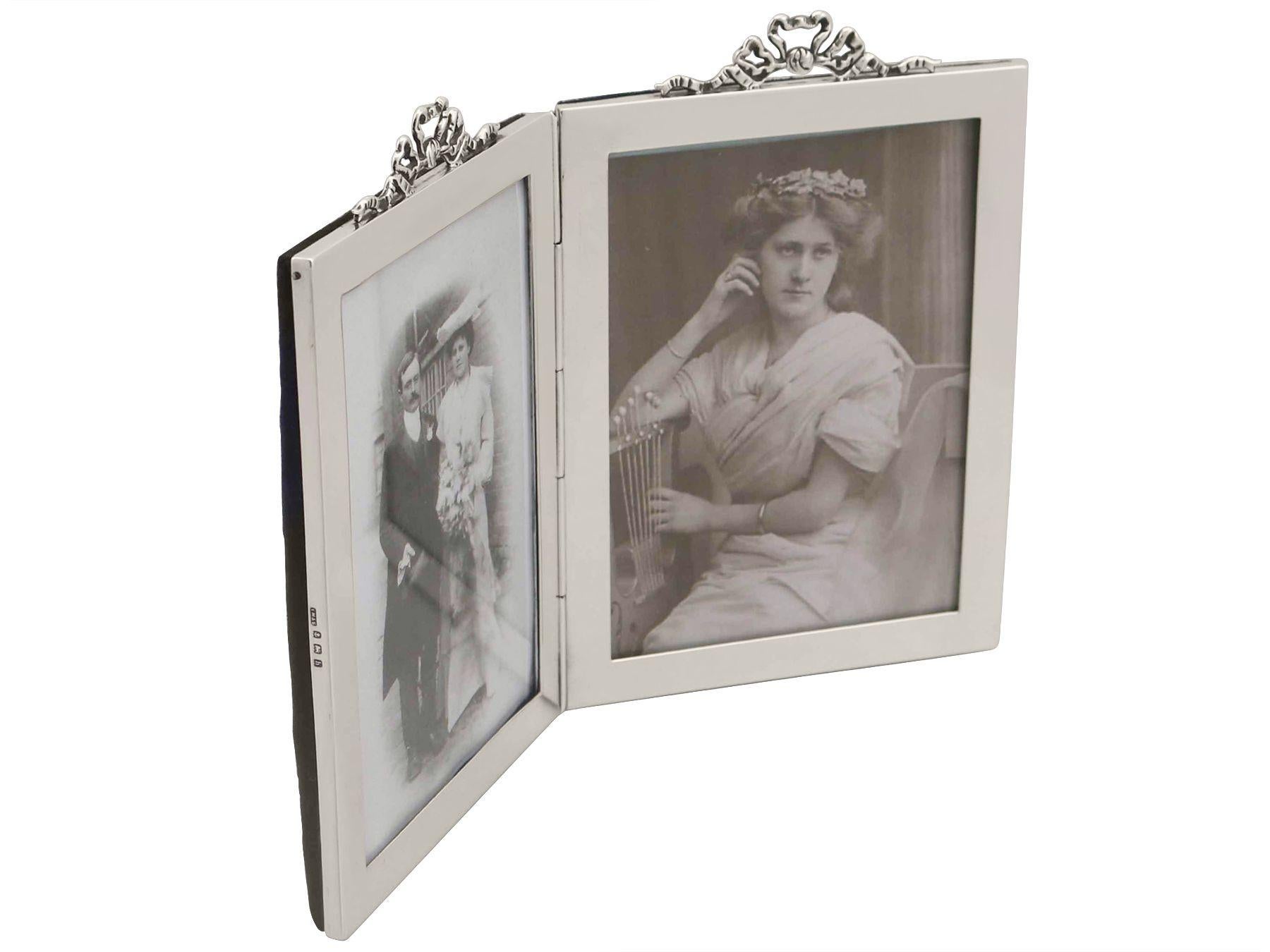 British Antique Edwardian Sterling Silver Double Photograph Frame, 1907
