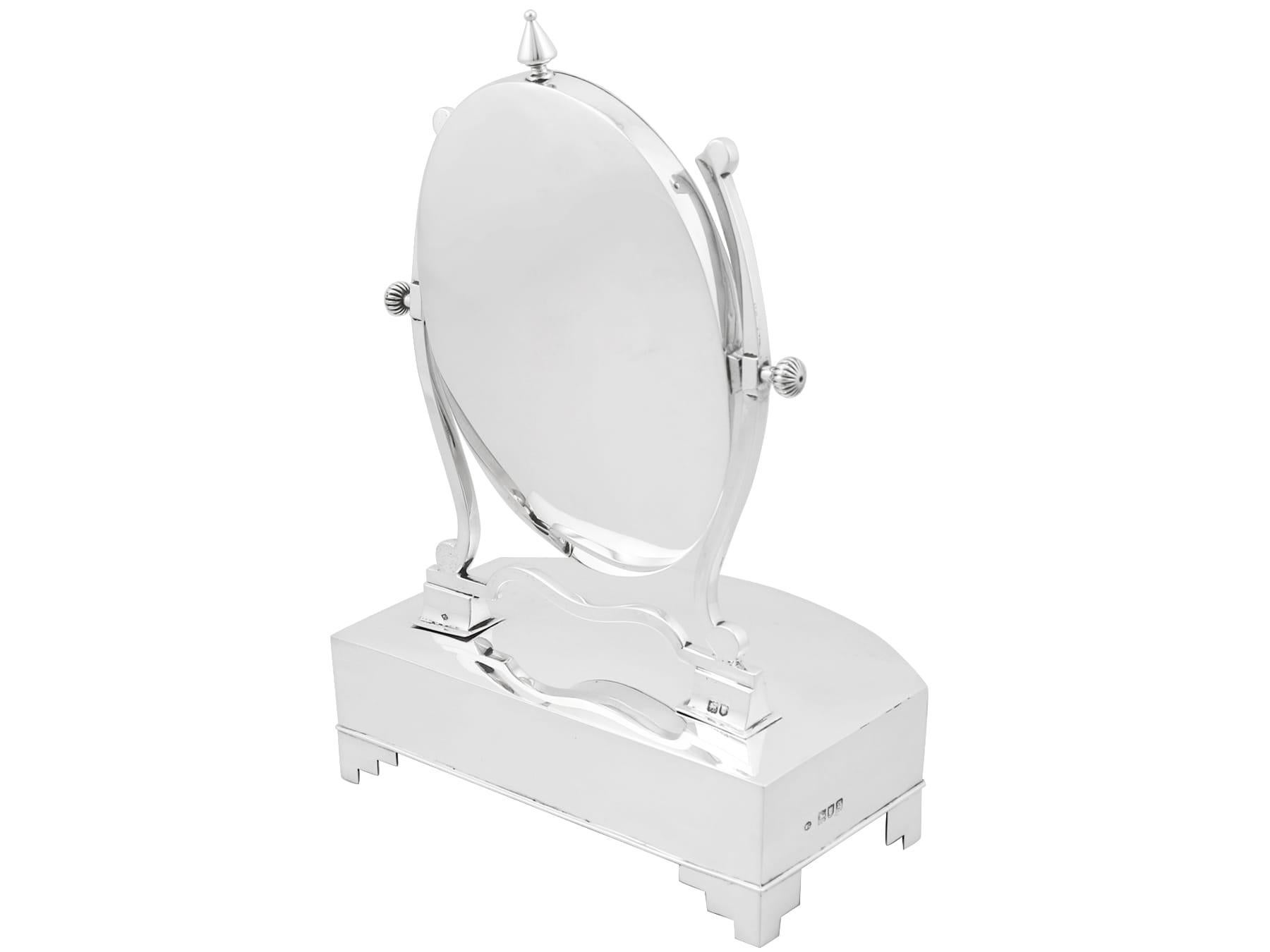 British Sterling Silver Dressing Table Cheval Mirror and Jewelry Box For Sale