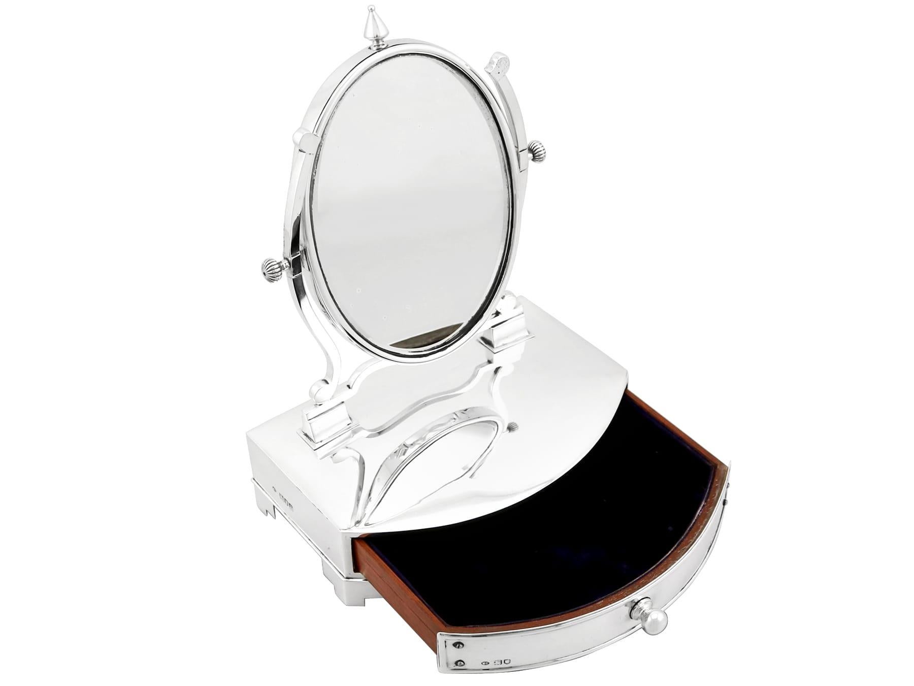 Sterling Silver Dressing Table Cheval Mirror and Jewelry Box For Sale 1
