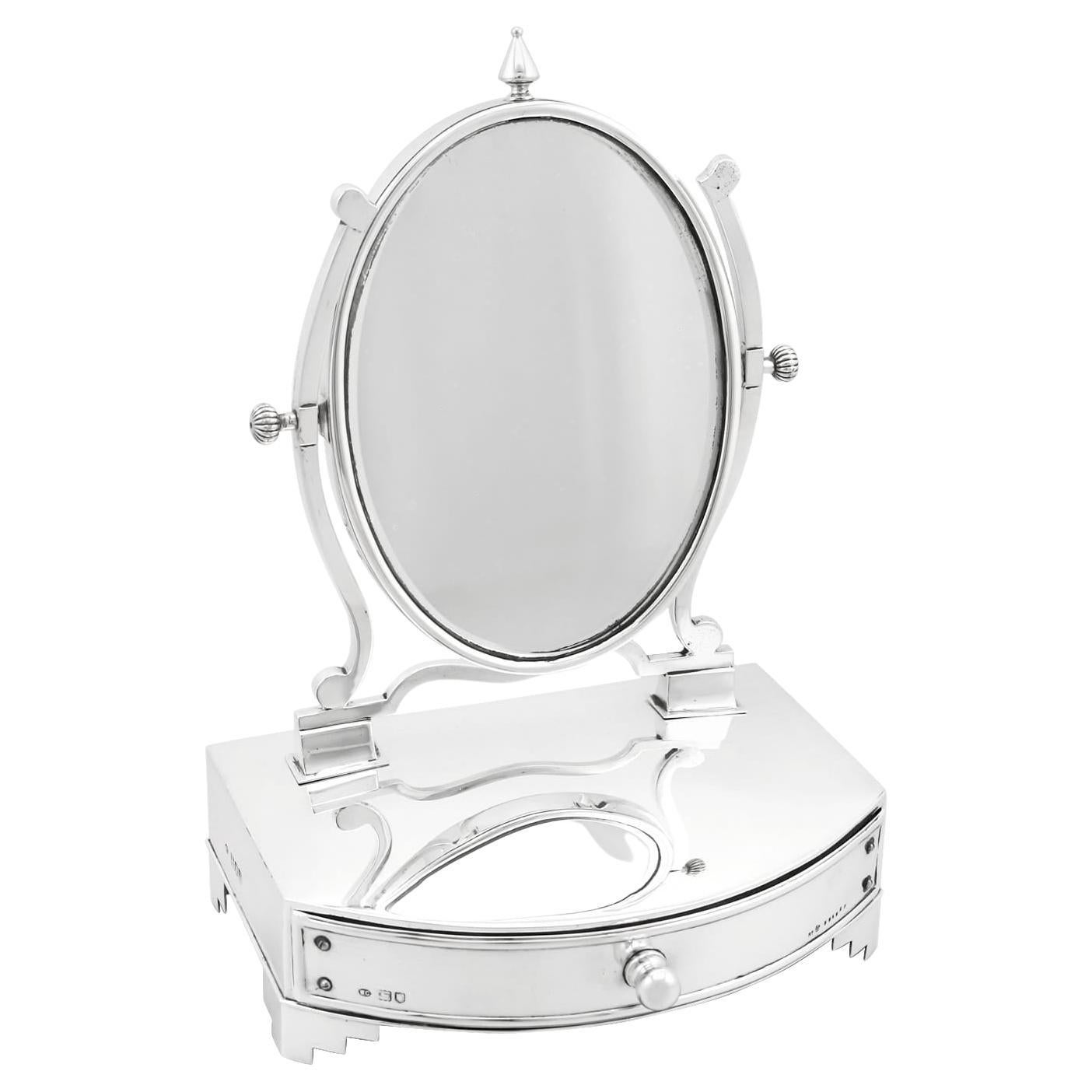 Sterling Silver Dressing Table Cheval Mirror and Jewelry Box For Sale