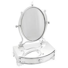 Antique Edwardian Sterling Silver Dressing Table Mirror and Jewelry Box